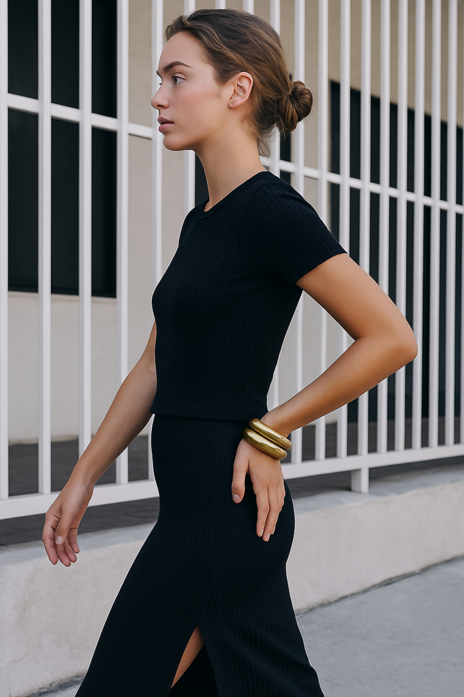Gianna Skirt, Ecovero Vikon ile Geri Dönüştürülmüş Polyester Karışımlı Ribana Lastikli Midi Etek