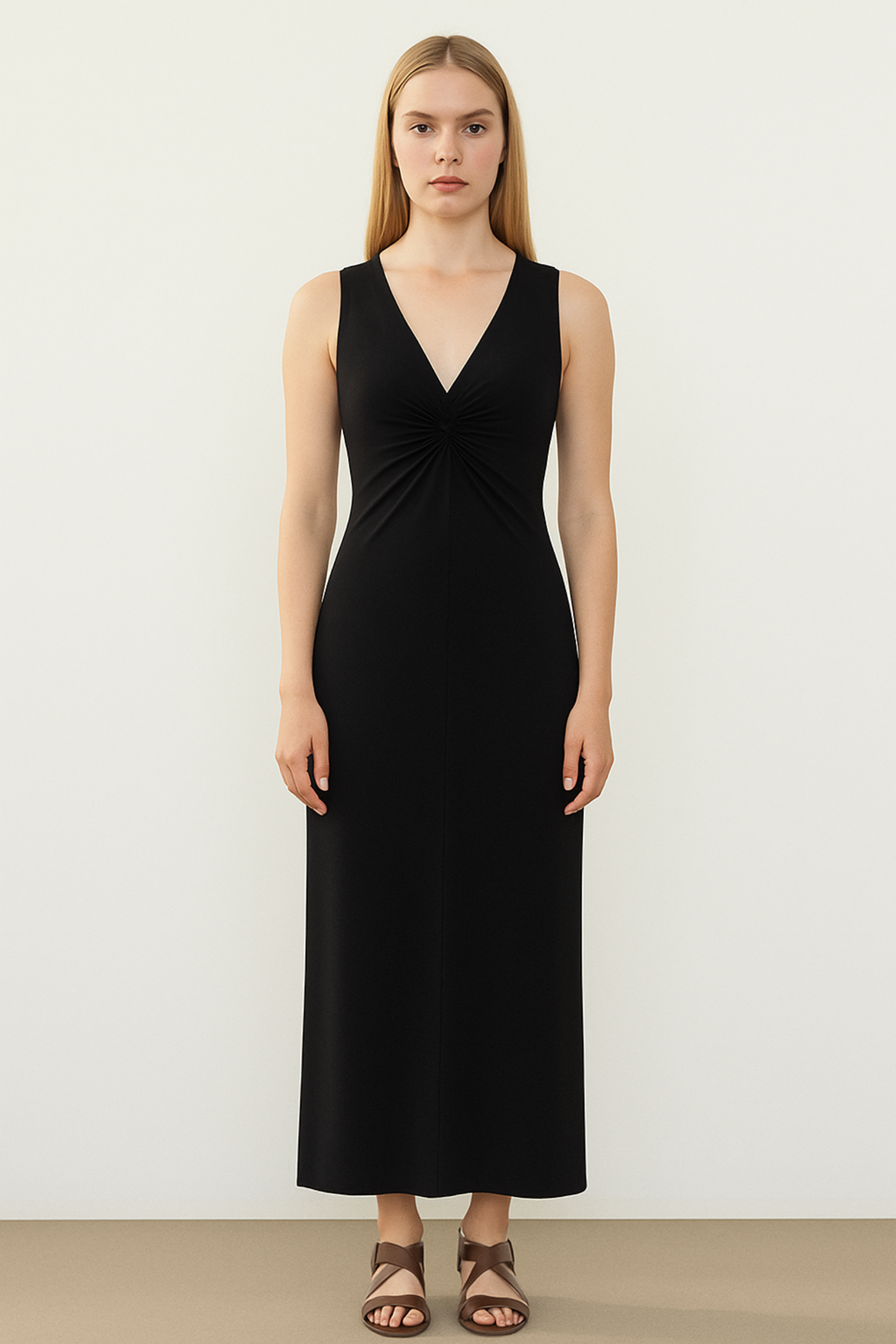 IVY DRESS, Ecovero Viskonlu, Sürdürülebilir Bel Burgu Detaylı, Kolsuz Maxi Elbise