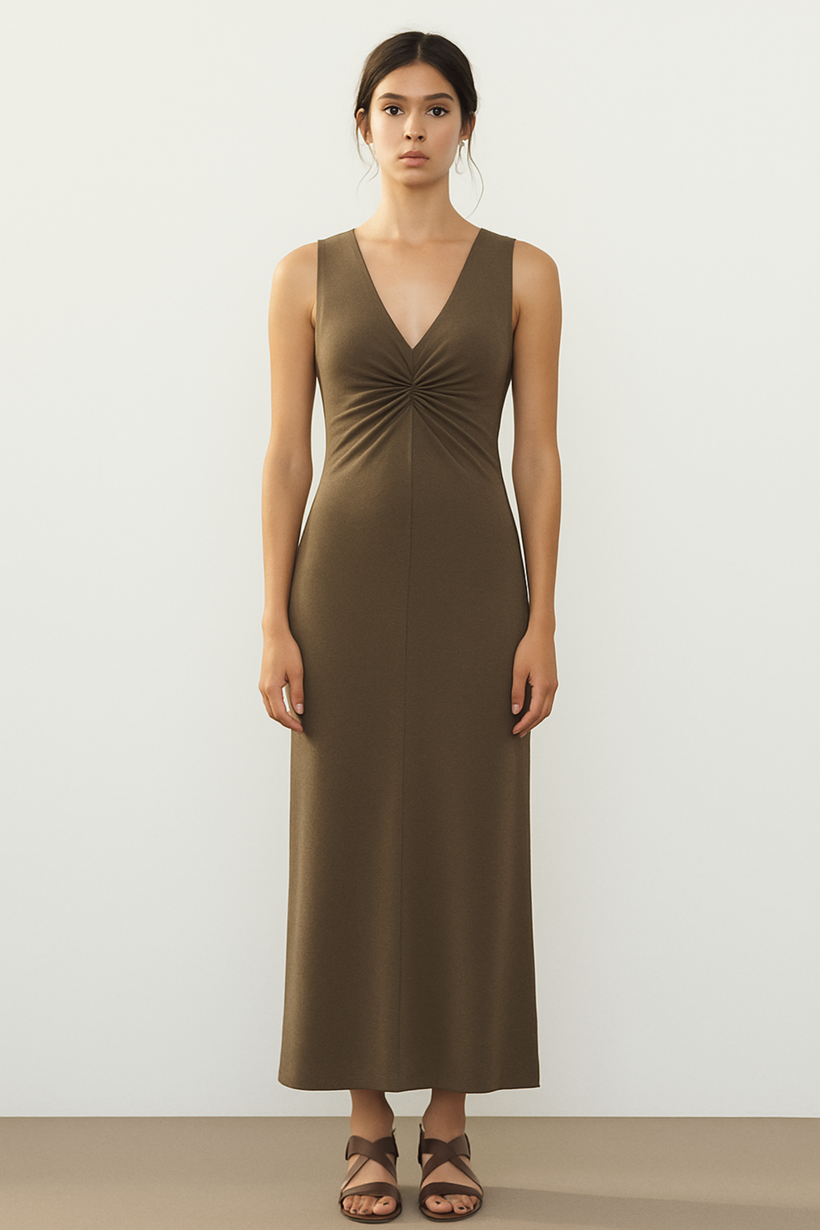 IVY DRESS, Ecovero Viskonlu, Sürdürülebilir Bel Burgu Detaylı, Kolsuz Maxi Elbise