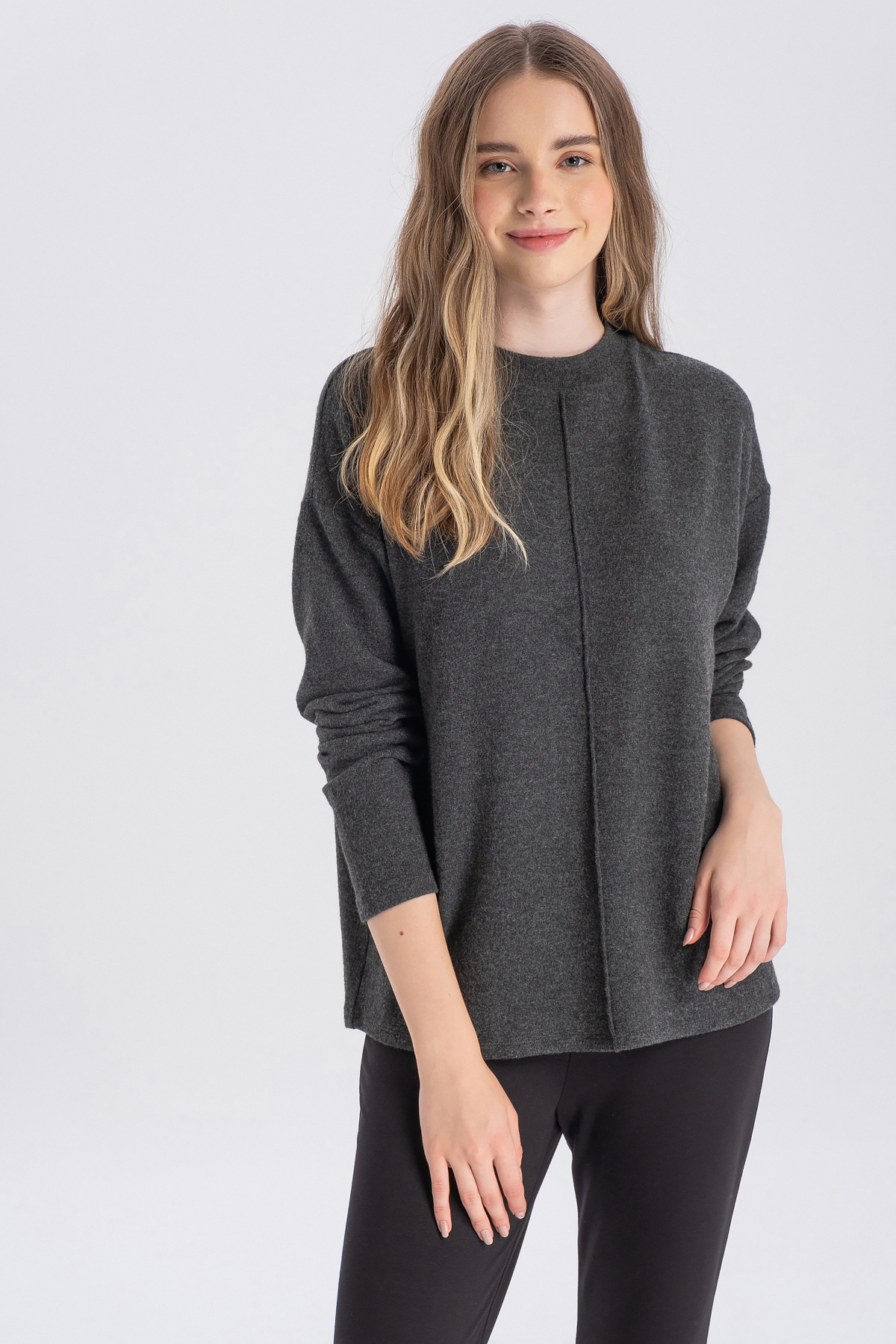 Kelly Basic Top, Ön Nervür Detaylı, Organik Kumaşlı Sweatshirt