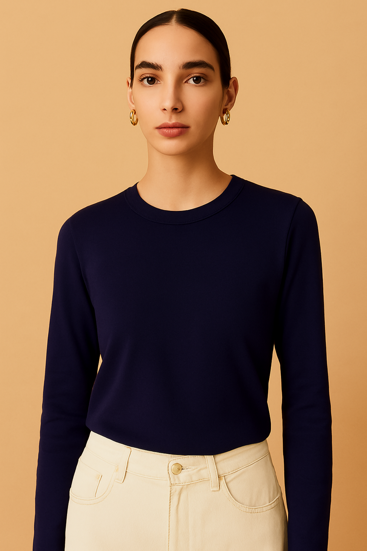 Monica, Bisiklet Yaka Organik Pamuklu Uzun Kollu T-shirt