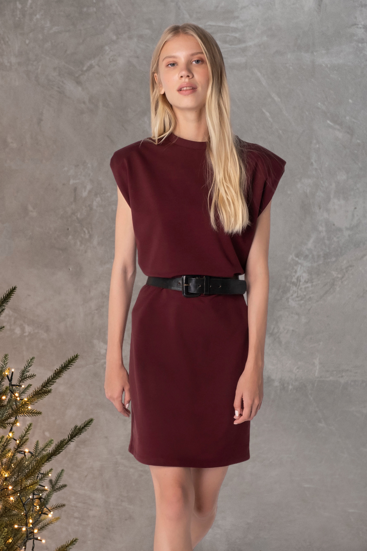 Zoe, Vatkalı, Organik Kumaşlı, Bordo Elbise