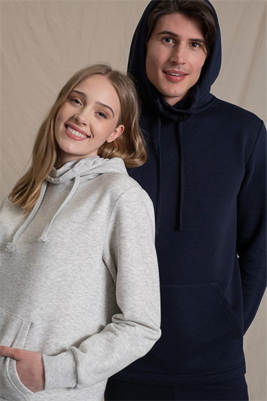 Antibakteriyel Maske Detaylı, Kapüşonlu, Organik Kumaşlı Açık Gri Melanj Kadın Sweatshirt