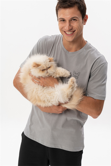 Floki, Baskı Detaylı Organik Pamuklu Antrasit T-shirt