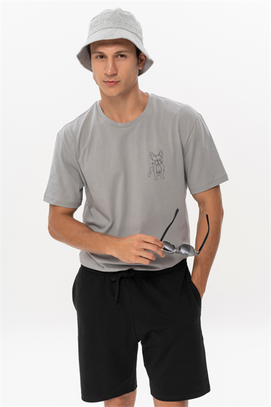 Floki, Baskı Detaylı Organik Pamuklu Antrasit T-shirt