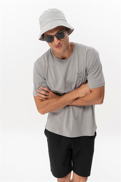 Floki, Baskı Detaylı Organik Pamuklu Antrasit T-shirt