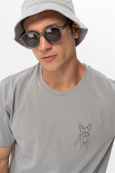 Floki, Baskı Detaylı Organik Pamuklu Antrasit T-shirt