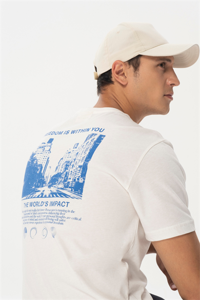 Jeffrey, Ön Arka Baskı Detaylı Organik Pamuklu Beyaz T-shirt