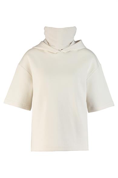 Megan, Antibakteriyel Maske Detaylı, Kapüşonlu, Organik Kumaşlı, Stone Renk, Kısa Kollu Sweatshirt