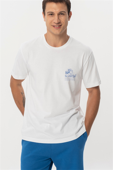 Simone, Organik Pamuklu Ön ve Arkası Baskı Detaylı Beyaz T-shirt