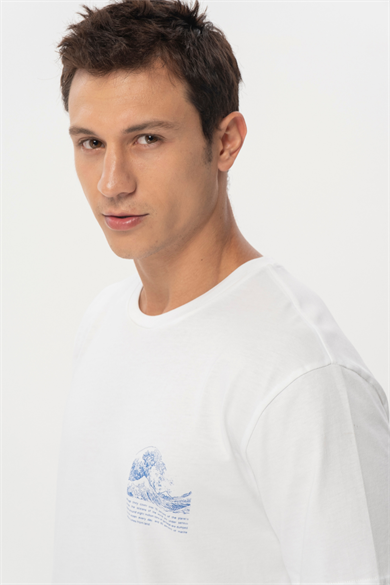 Simone, Organik Pamuklu Ön ve Arkası Baskı Detaylı Beyaz T-shirt