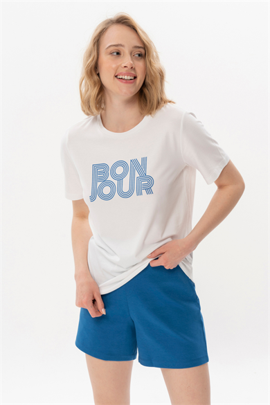 True Tee Baskı Detaylı Organik Pamuklu Beyaz T-shirt