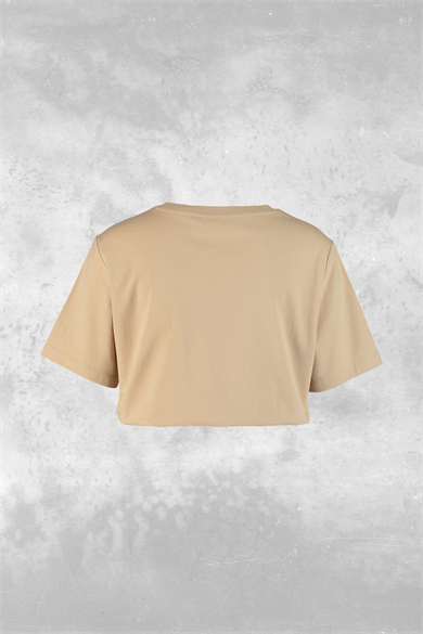 Amelia, Lastik Detaylı, Organik Kumaşlı, Bej Cropped T-shirt
