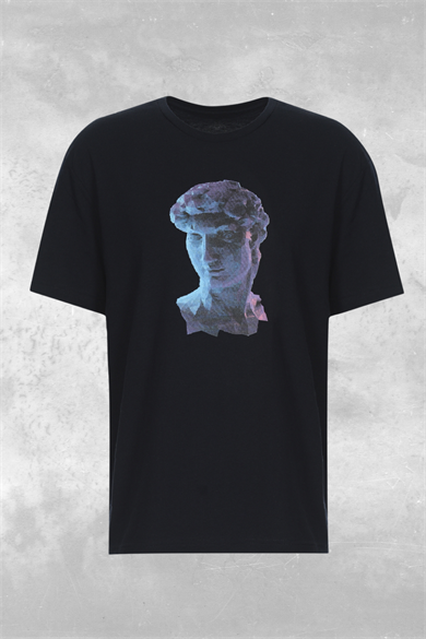 Archie, 3D Baskılı, Organik Kumaşlı, Bisiklet Yaka Lacivert T-shirt