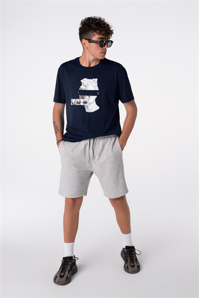 Artemus, 3D Baskılı, Organik Kumaşlı, Bisiklet Yaka, Lacivert T-shirt