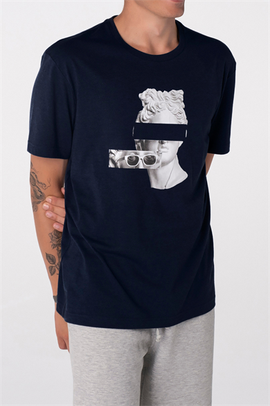 Artemus, 3D Baskılı, Organik Kumaşlı, Bisiklet Yaka, Lacivert T-shirt