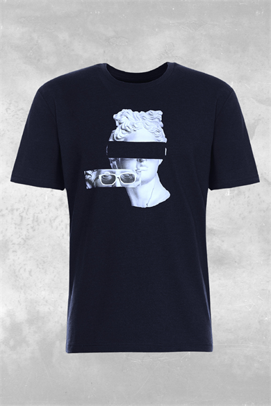 Artemus, 3D Baskılı, Organik Kumaşlı, Bisiklet Yaka, Lacivert T-shirt