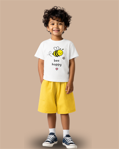 BEE HAPPY, Organik Kumaşlı Kısa Kollu Baskılı Unisex Çocuk T- shirt