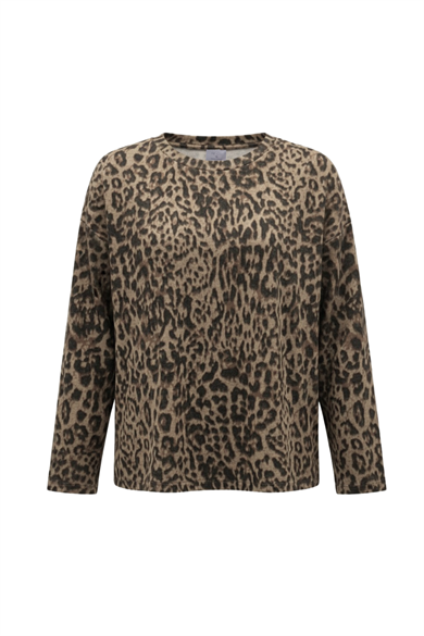 Corinna, Bisiklet Yaka Leopar Desenli Geri Dönüştürülmüş Polyesterli Sweatshirt 