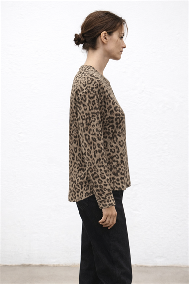 Corinna, Bisiklet Yaka Leopar Desenli Geri Dönüştürülmüş Polyesterli Sweatshirt 