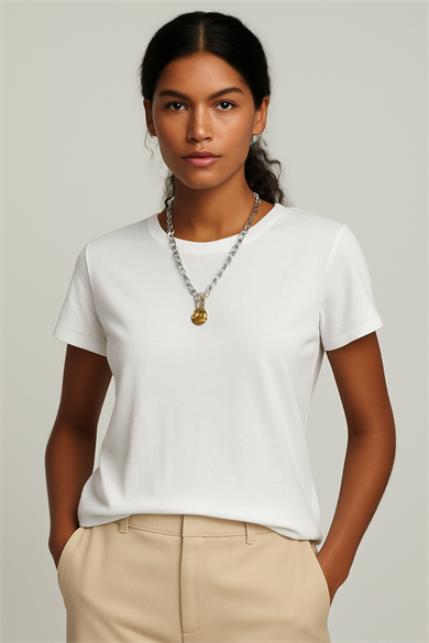 DOROTHY TEE, Bisiklet Yakalı Flamlı Organik Pamuklu Regular T-shirt
