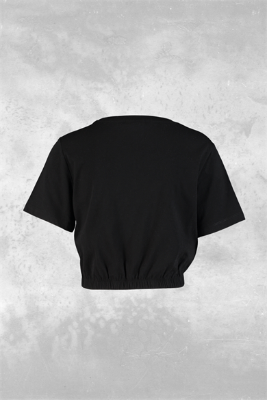 Emma, Lastik Detaylı, Organik Kumaşlı, Siyah Cropped T-shirt