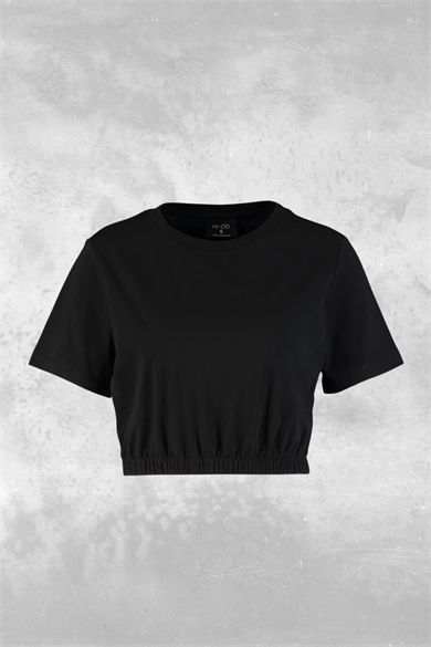 Emma, Lastik Detaylı, Organik Kumaşlı, Siyah Cropped T-shirt