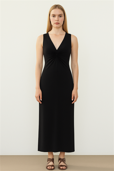 IVY DRESS, Ecovero Viskonlu, Sürdürülebilir Bel Burgu Detaylı, Kolsuz Maxi Elbise