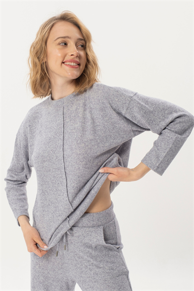 Kelly Basic Top, Ön Nervür Detaylı, Organik Kumaşlı Sweatshirt