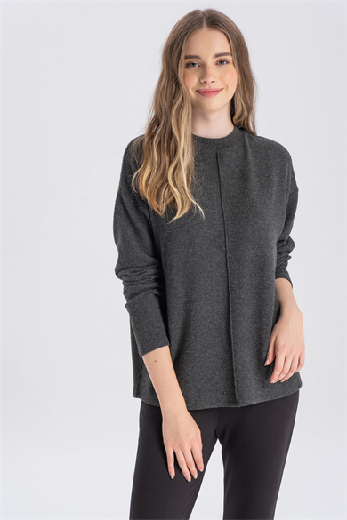 Kelly Basic Top, Ön Nervür Detaylı, Organik Kumaşlı Sweatshirt