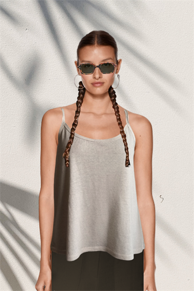 LINE TOP, Keten Karışımlı, Çift Taraflı, Fonksiyonel Askılı Bluz