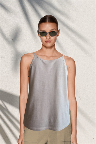 LINE TOP, Keten Karışımlı, Çift Taraflı, Fonksiyonel Askılı Bluz