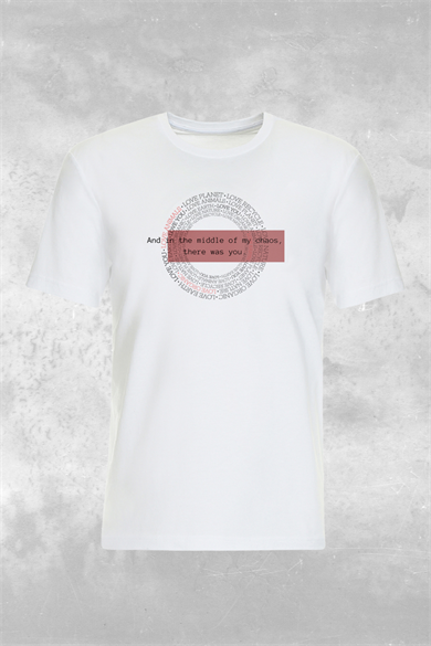 Love Circle, Organik Kumaşlı, Bisiklet Yaka Baskı Detaylı Unisex Beyaz T-shirt