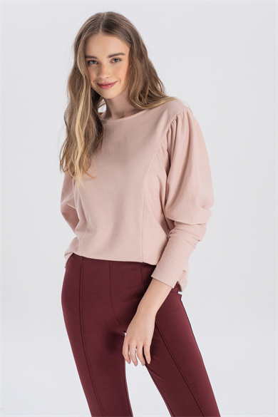 Mira, Organik Kumaşlı, Omuz Büzgülü, Pudra Renk, Sweatshirt