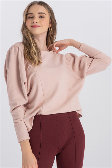 Mira, Organik Kumaşlı, Omuz Büzgülü, Pudra Renk, Sweatshirt