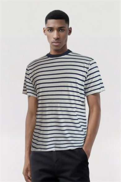 PAUL TEE, Organik Pamuklu, Kontrast Yaka Detaylı, Çizgili Tişört