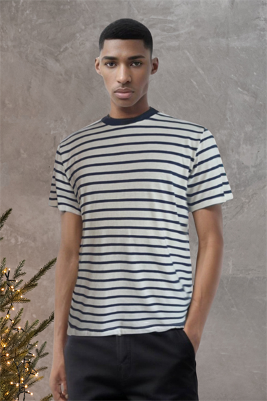 PAUL TEE, Organik Pamuklu, Kontrast Yaka Detaylı, Çizgili Tişört