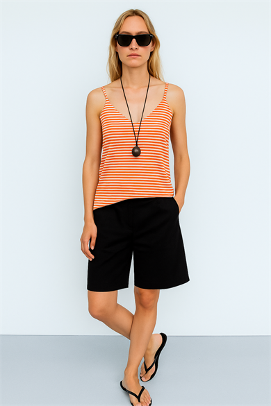 ROMY TOP, Ecovero Viskonlu, V Yaka Çizgili, Askılı Bluz