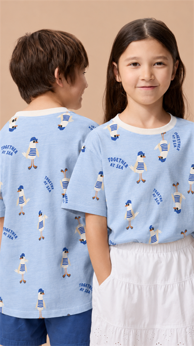 SEAGULL TEE, Organik Kumaşlı Kısa Kollu Unisex Çocuk T- shirt