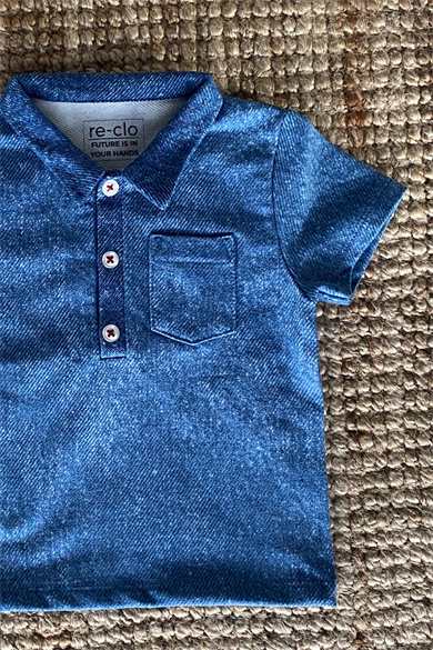 SKY BOY REMAKE PROJECT, Organik Kumaşlı Kot Görünümlü Erkek Bebek Polo Yaka T-shirt