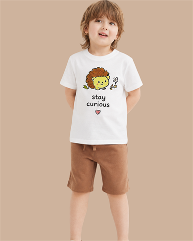 STAY CURIOUS, Organik Kumaşlı Kısa Kollu Baskılı Unisex Çocuk T- shirt