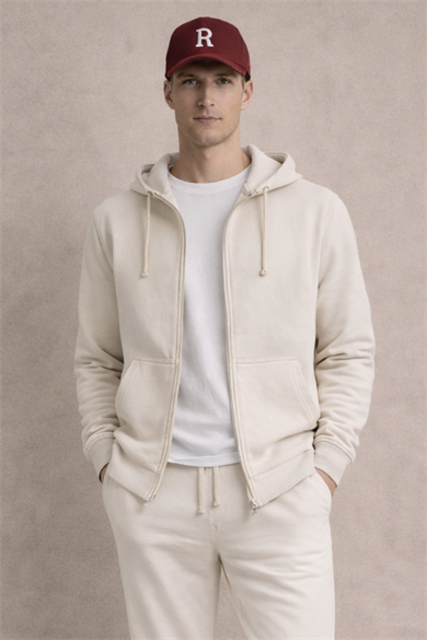 TRISTAN, %100 Organik Pamuklu Fermuarlı Kapüşonlu Sweatshirt