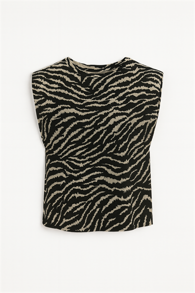 Vegas Top, Organik Pamuklu Zebra Desenli Düşük Omuzlu T-shirt