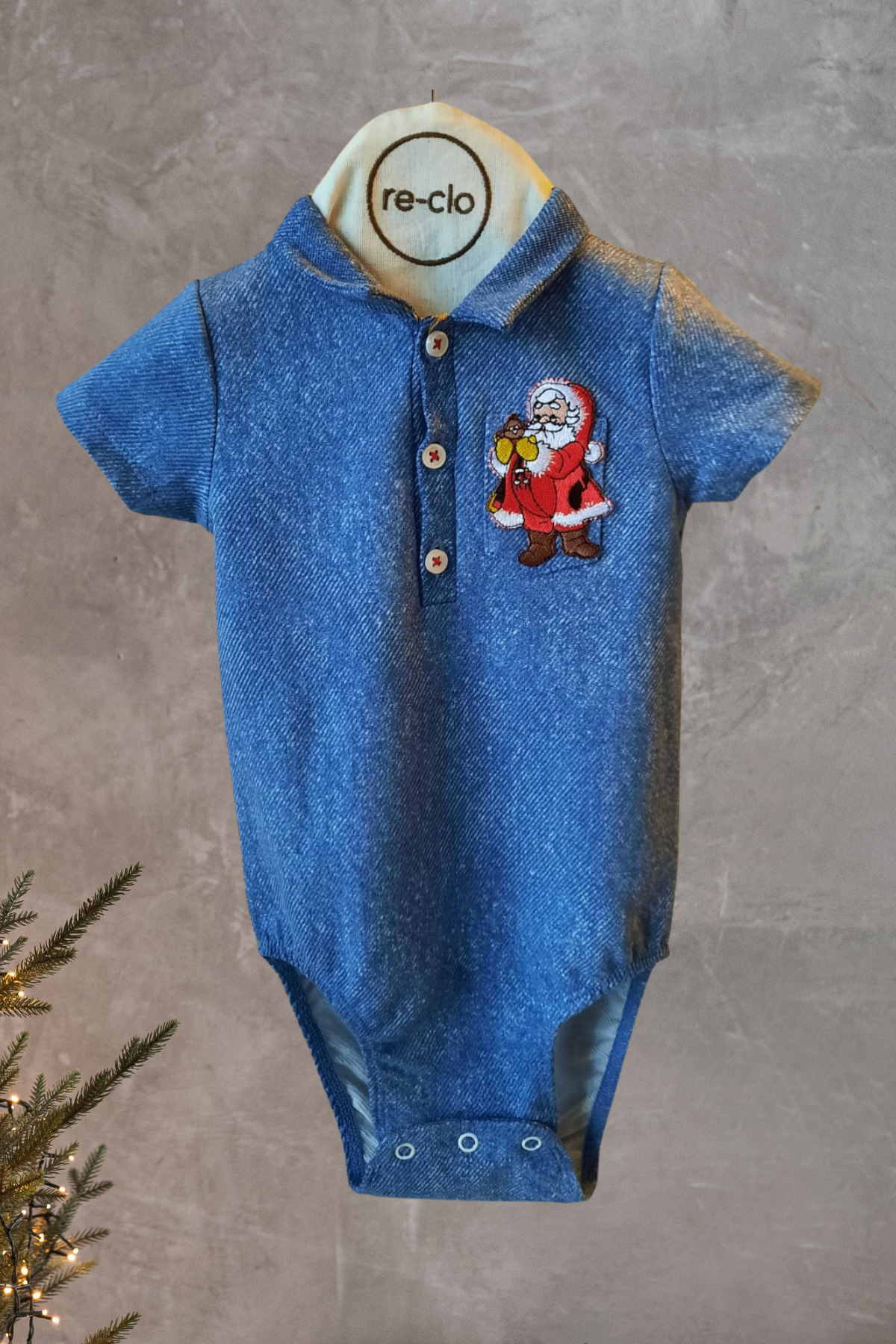 BELLS  BOY, Organik Kumaşlı Noel Baba Aplikeli Bebek Tulumu