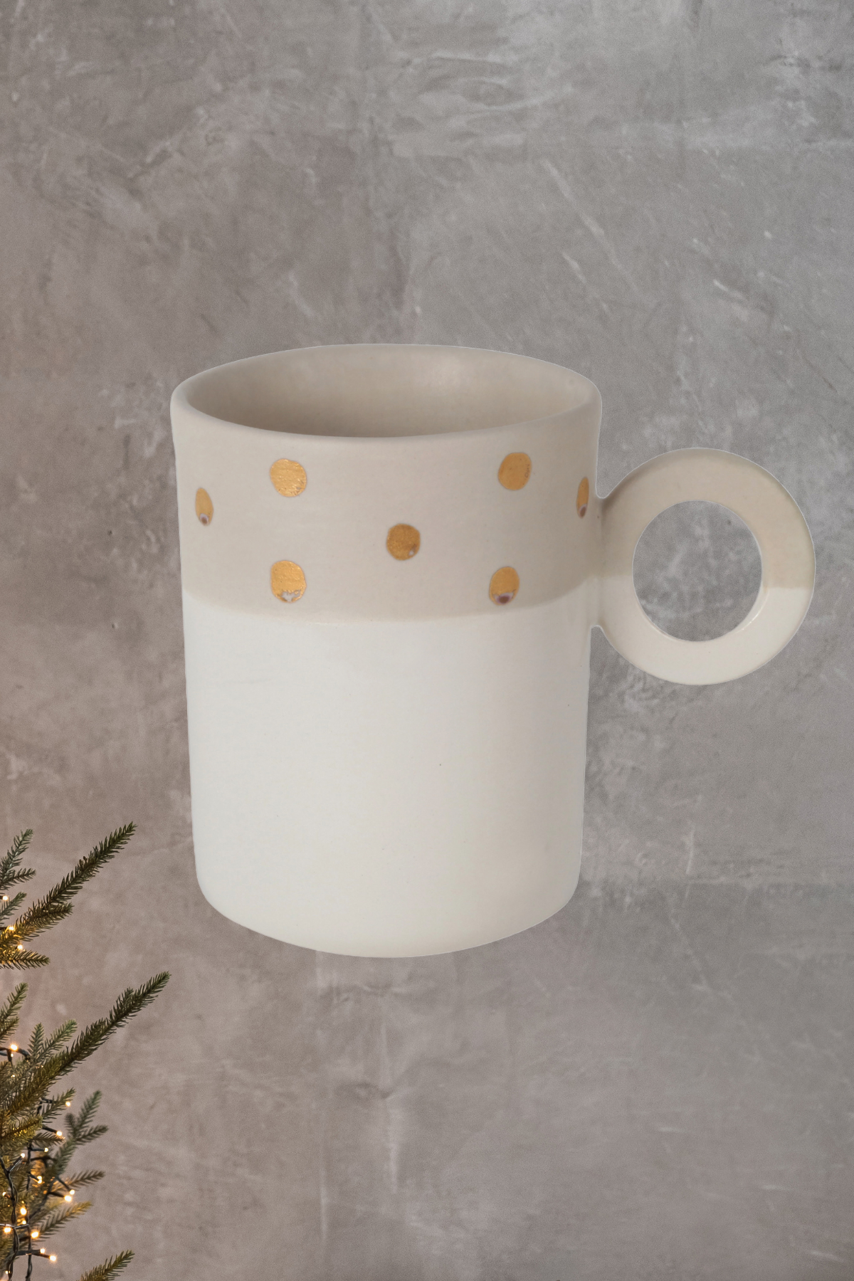 Coffee Muggy Gold, El Yapımı Puantiyeli Kulplu Kahve Fincanı