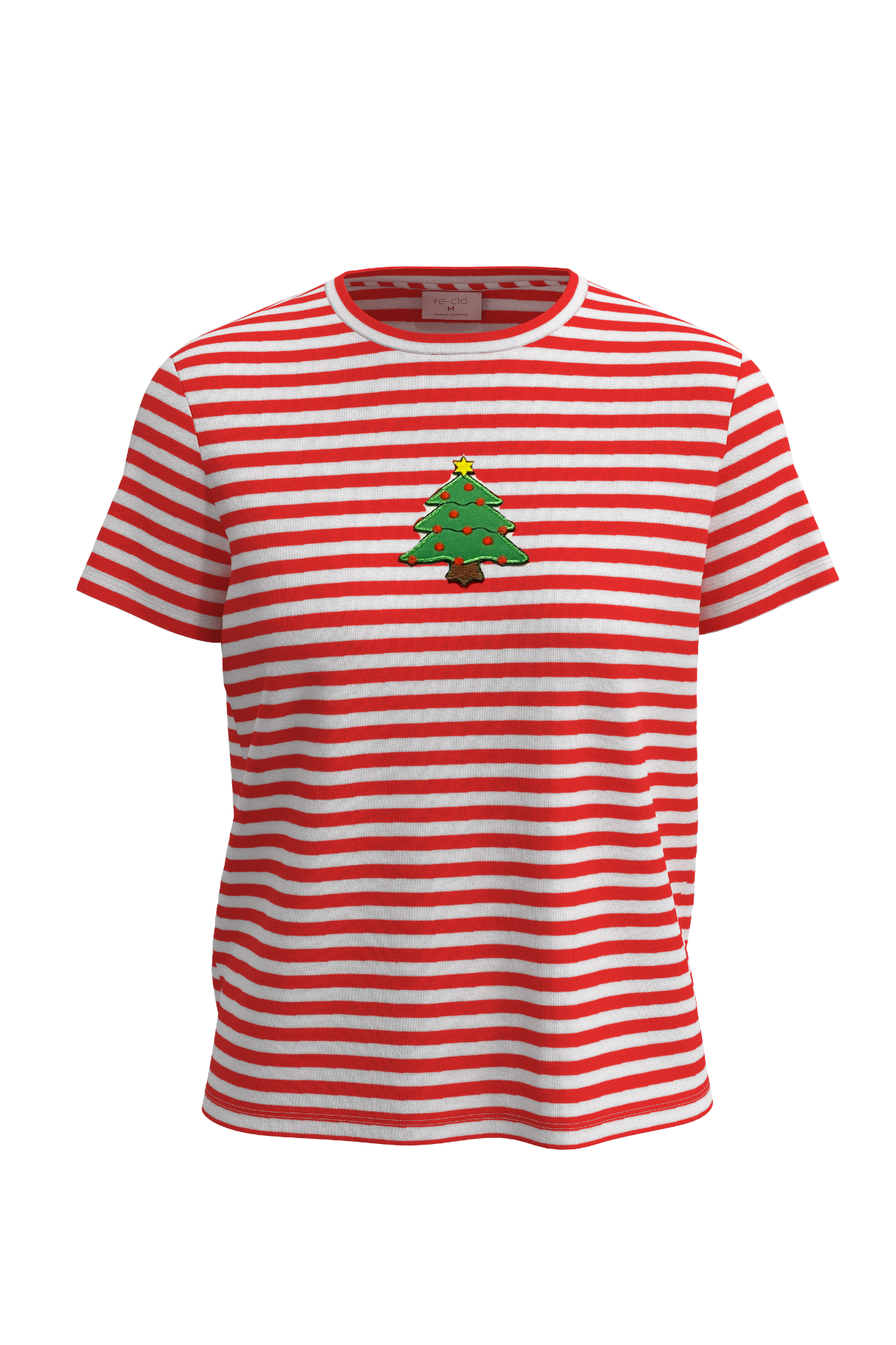 DASHER, Sürdürülebilir Kumaşlı Yılbaşı Ağacı Aplikeli Çizgili Kısa Kollu T-Shirt