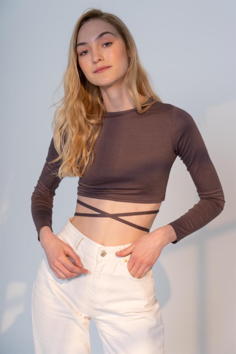RACHEL CROP TOP - CROPPED BAĞCIK DETAYLI BLUZ