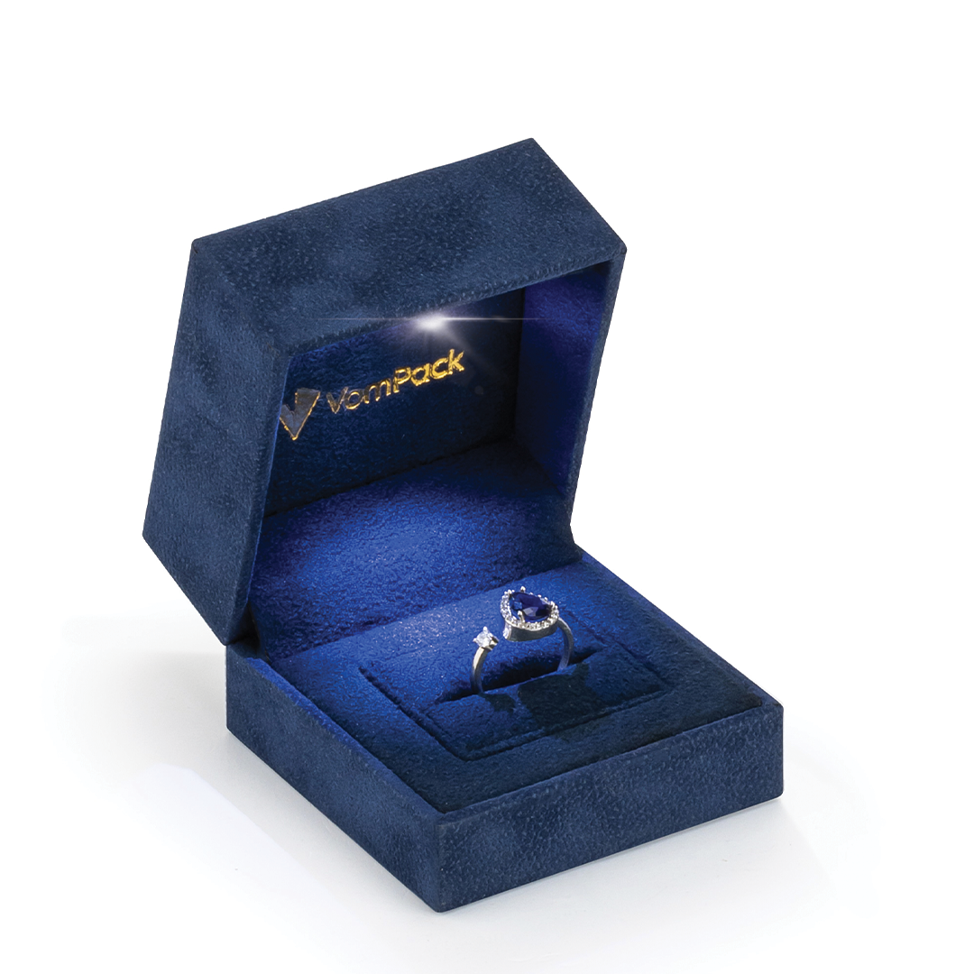 Navy Blue Large Led Light Roll Ring Box