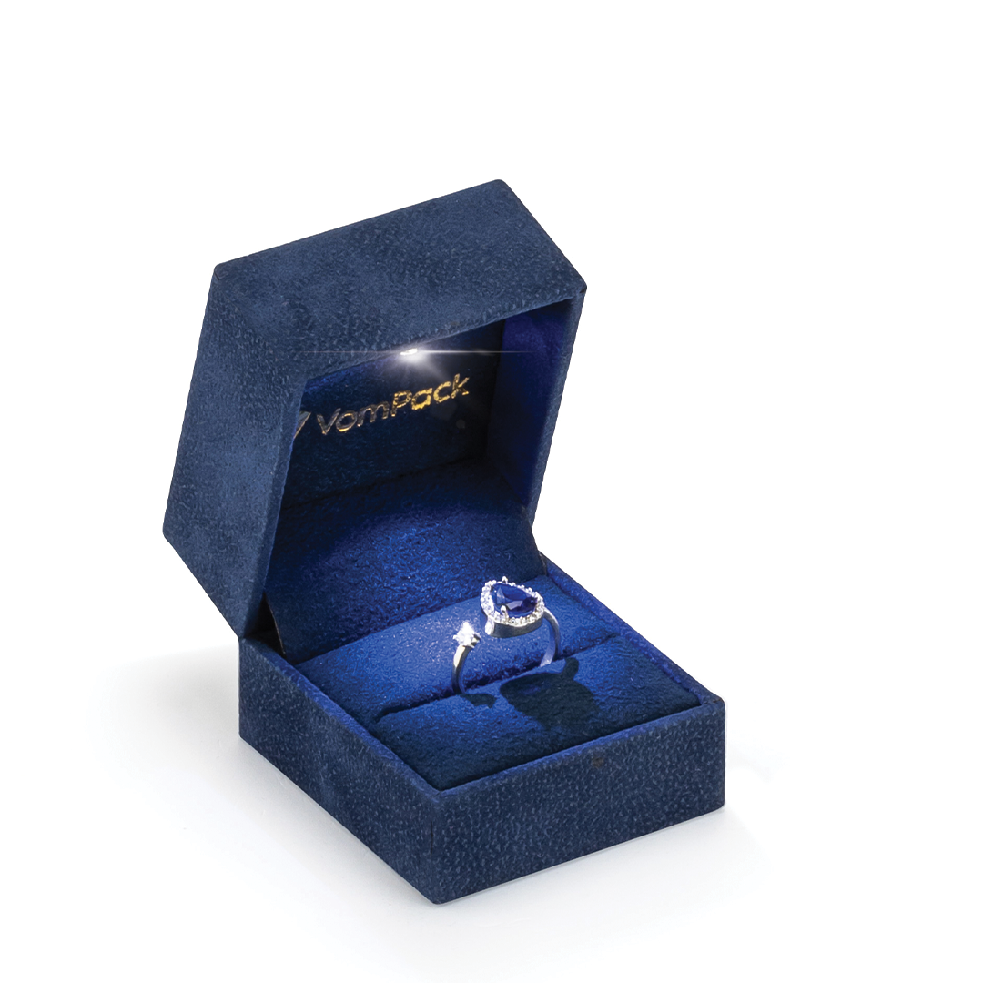 Navy Blue Led Light Roll Ring Box