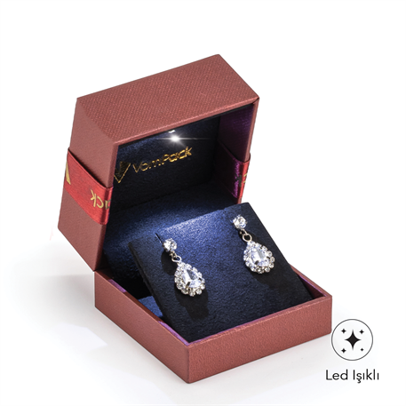 Bordo Işıklı Büyük Küpe Kutusu